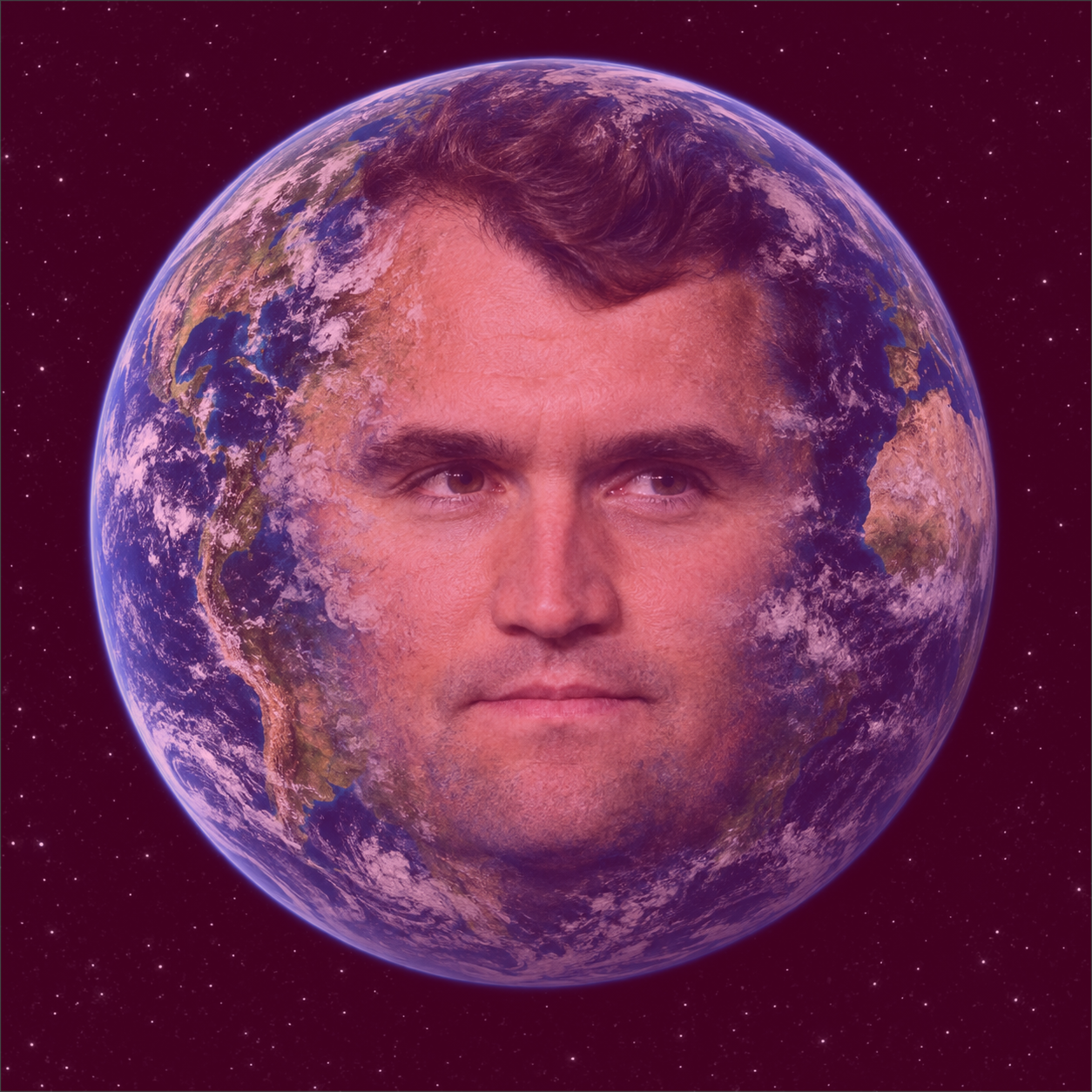 Charlie Kirk's face is superimposed on a picture of our planet. 