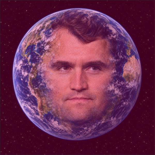 Charlie Kirk's face is superimposed on a picture of our planet. 