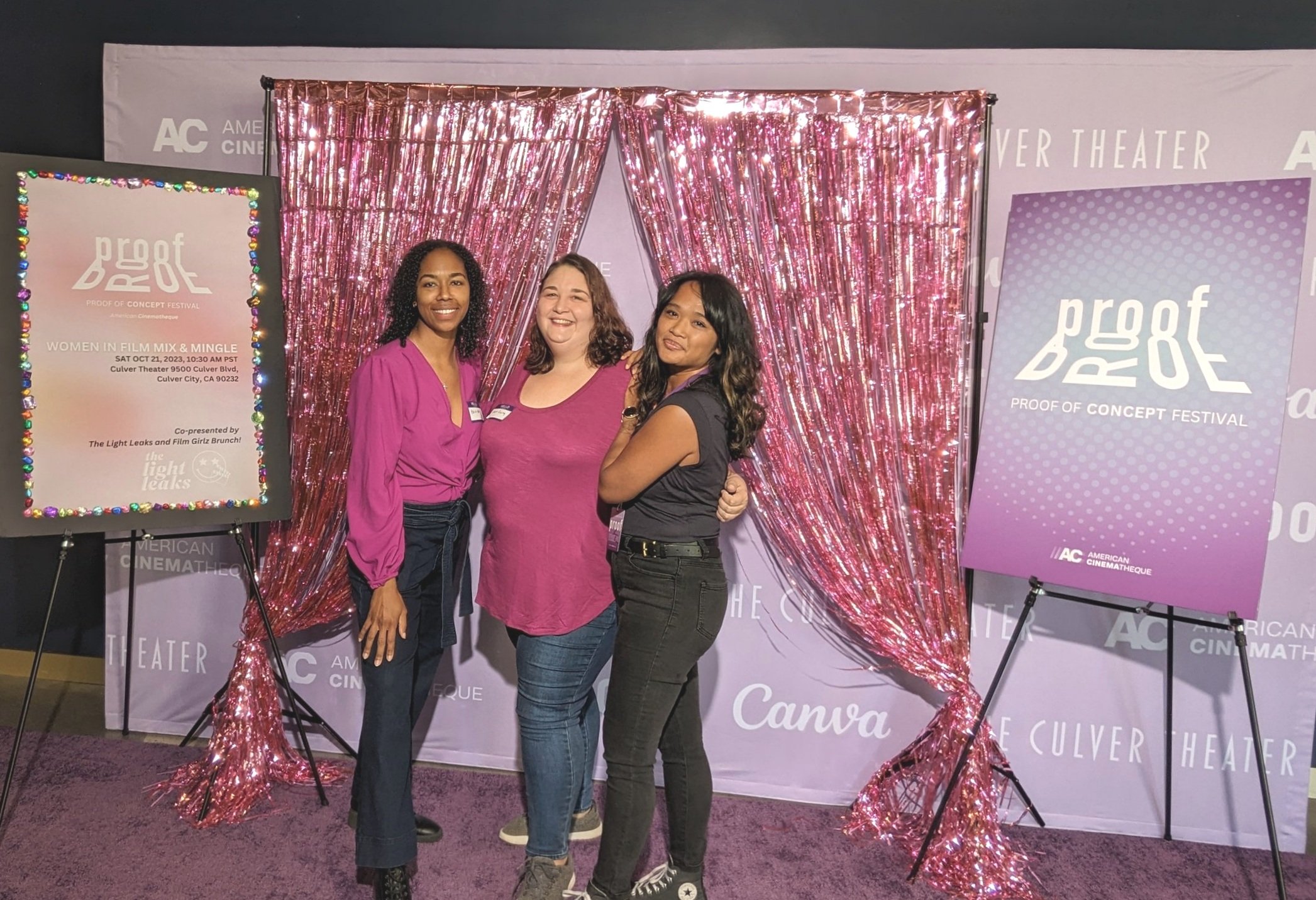 Kristina Thomas, Lain Ewing and Mailyne Briggs posing at the Proof of Concept film festival