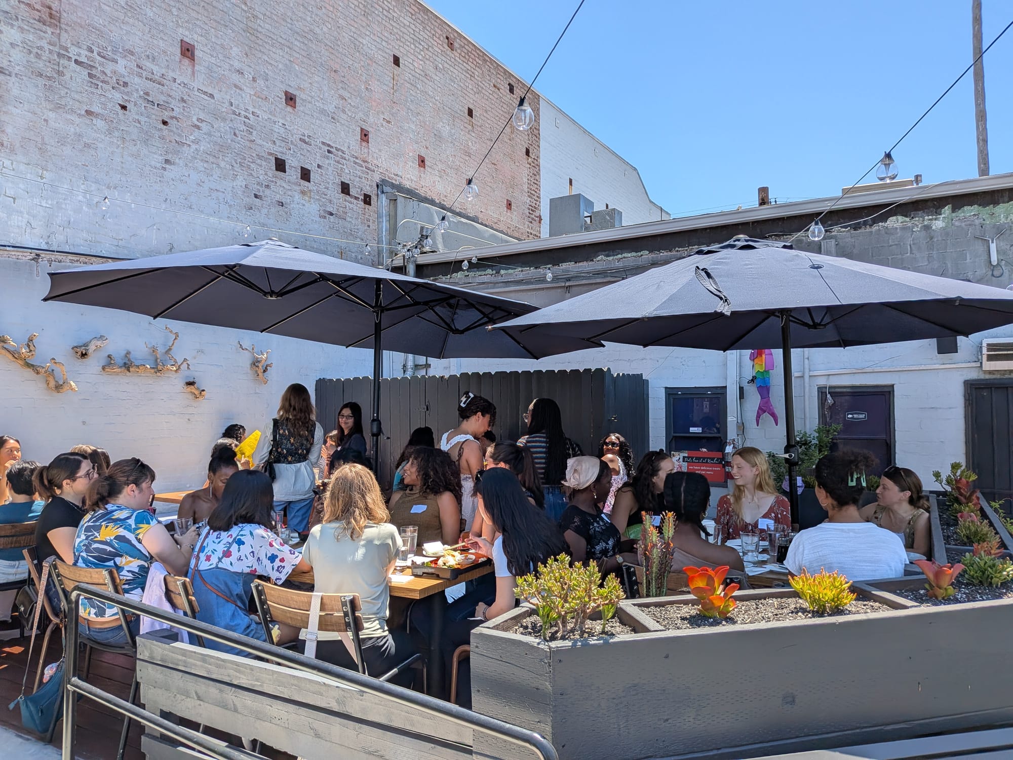Women filmmakers on the patio. 