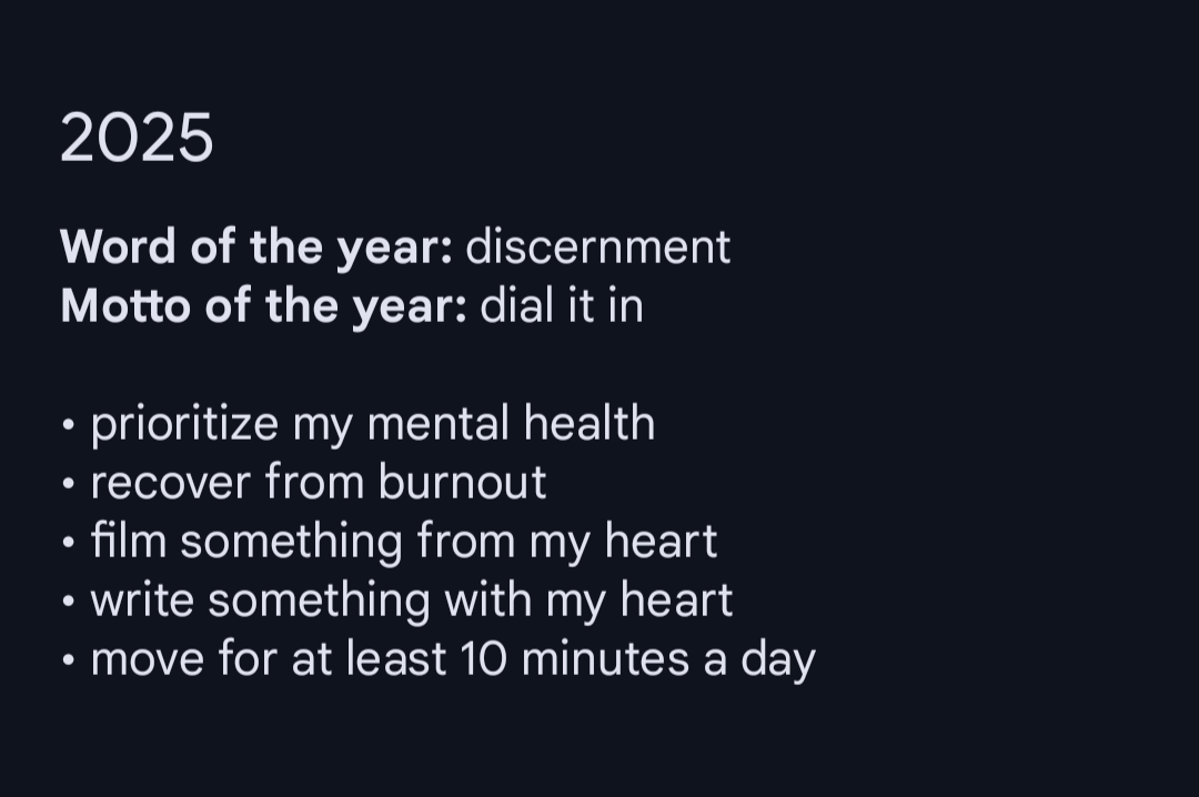 2025 list: word of the year is discernment, motto of the year: dial it in with a list of things to do