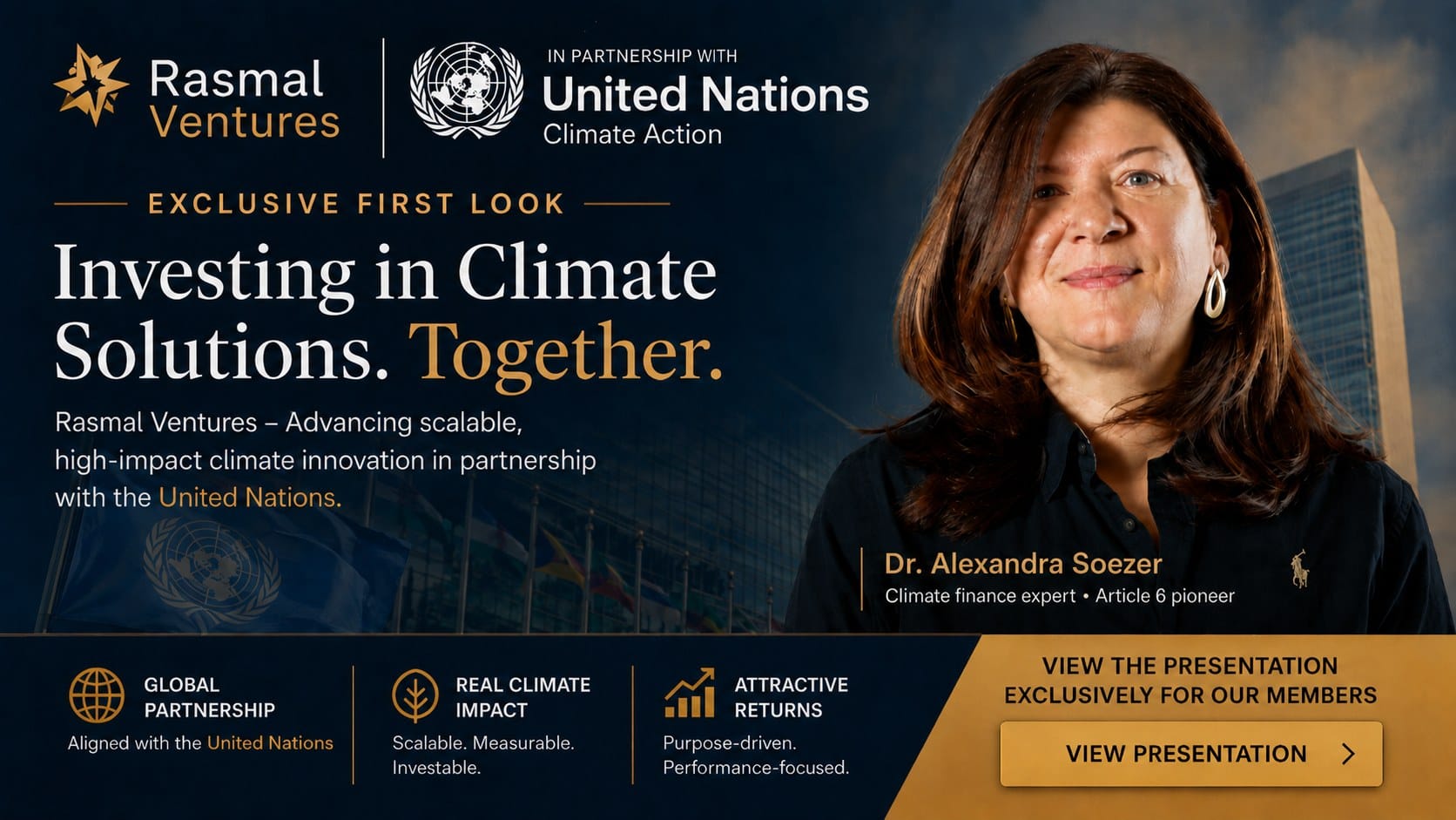 Rasmal Ventures, in partnership with United Nations Climate Action — Investing in Climate Solutions. Together. Exclusive first look with Dr. Alexandra Soezer. View the presentation.