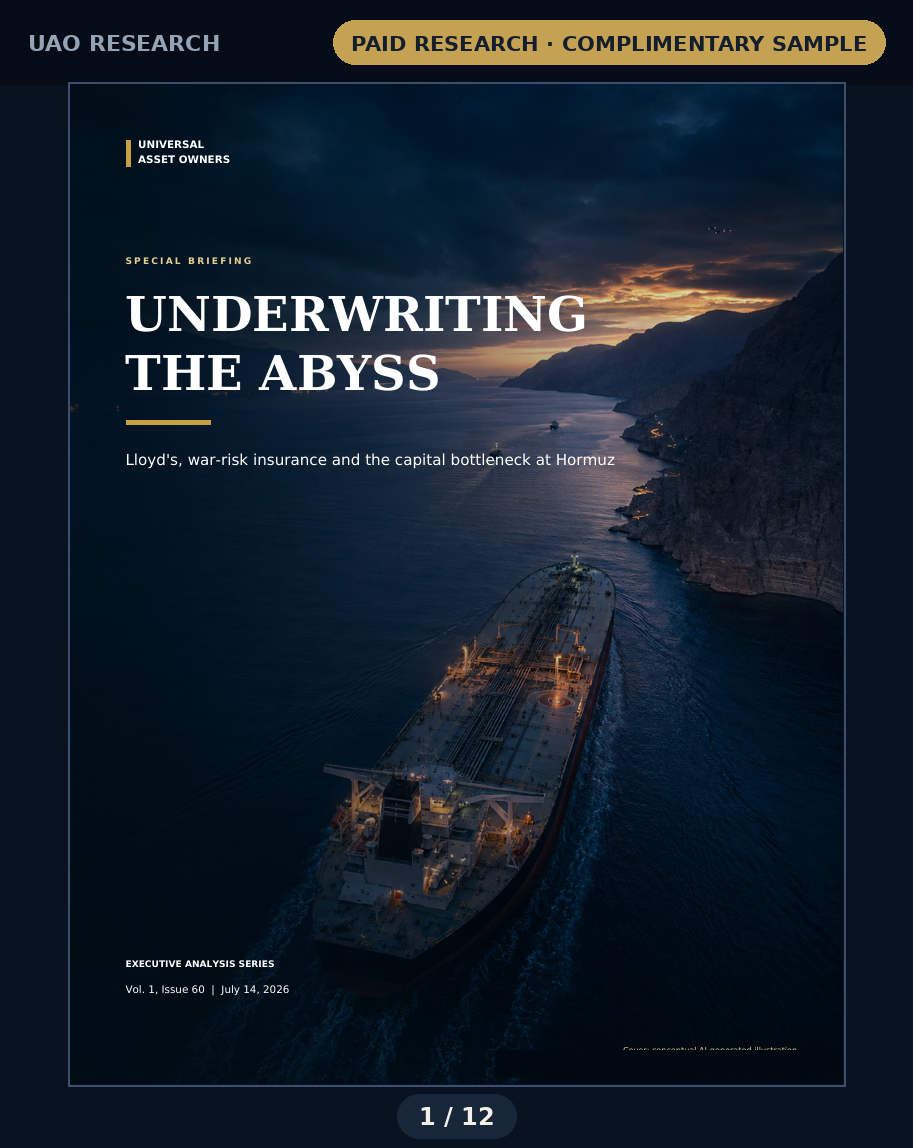 Underwriting the Abyss — Lloyd's, war-risk insurance and the capital bottleneck at Hormuz (special briefing, page 1 of 12)