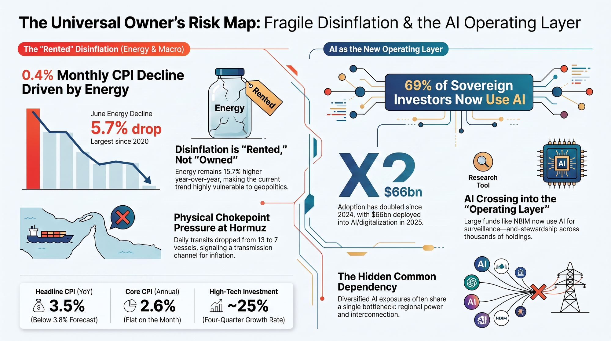The Universal Owner's Risk Map: fragile disinflation and the AI operating layer