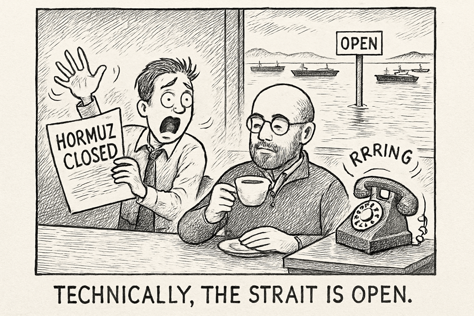 Editorial cartoon — Technically, the strait is open.