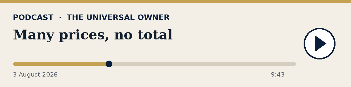 The Universal Owner podcast, 3 August 2026