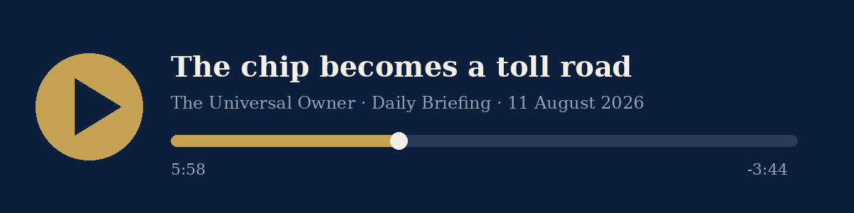 Podcast player bar with play button: The chip becomes a toll road, seven minutes.