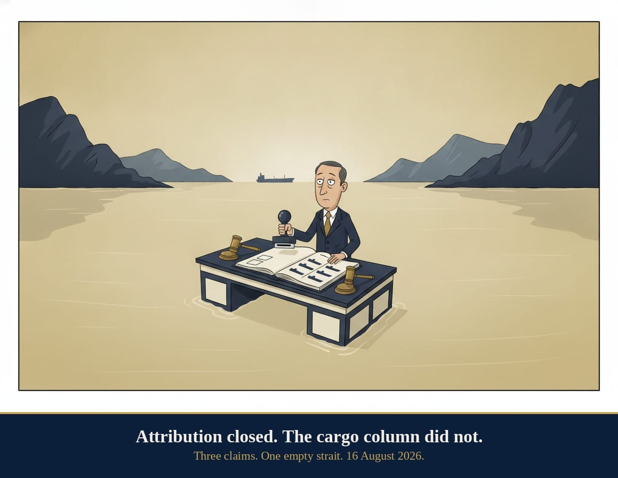 Editorial cartoon: attribution closed. The cargo column did not.