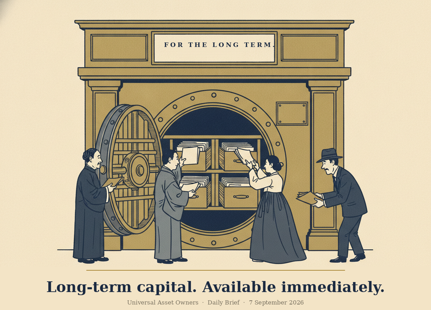 Editorial cartoon: Long-term capital. Available immediately.
