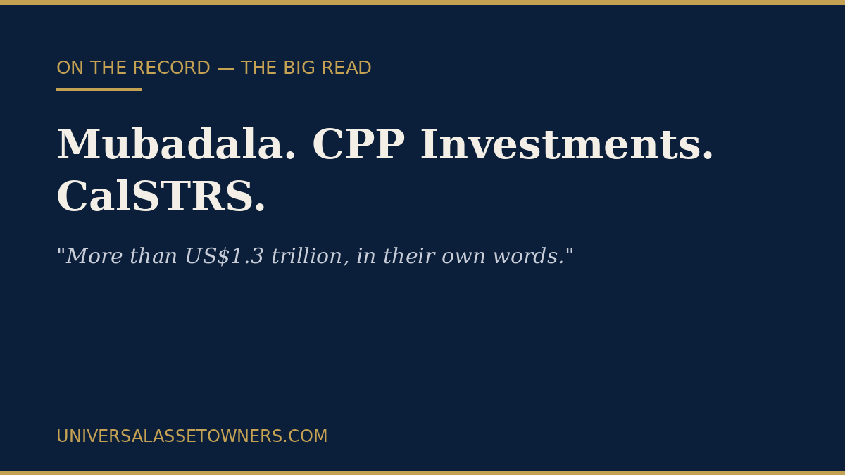 Exclusive: Mubadala, CPP Investments and CalSTRS Tell UAO How Long-Horizon Capital Is Playing 2026