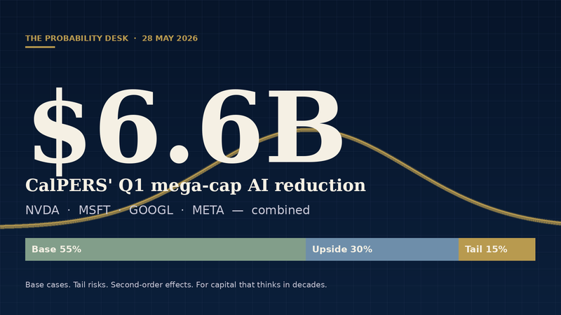 The Probability Desk — 28 May 2026 — CalPERS $6.6B mega-cap AI reduction