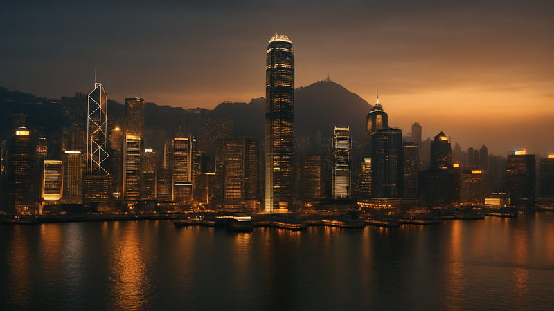 Hong Kong's Victoria Harbour and Central financial district skyline at dusk