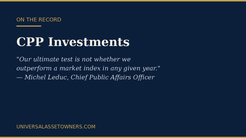 CPP Investments to UAO: "Our Ultimate Test Is Not Whether We Outperform a Market Index in Any Given Year"