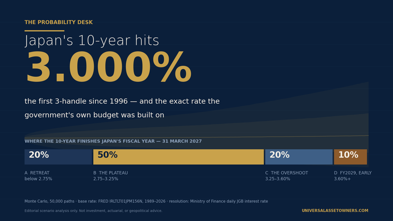 Japan's 10-year hits 3%. The Desk's base case is that it stays there.