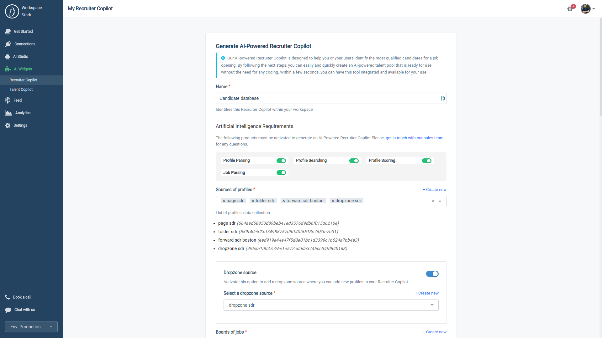 HrFlow.ai Workspace > AI Widgets > Recruiter Copilot > Create