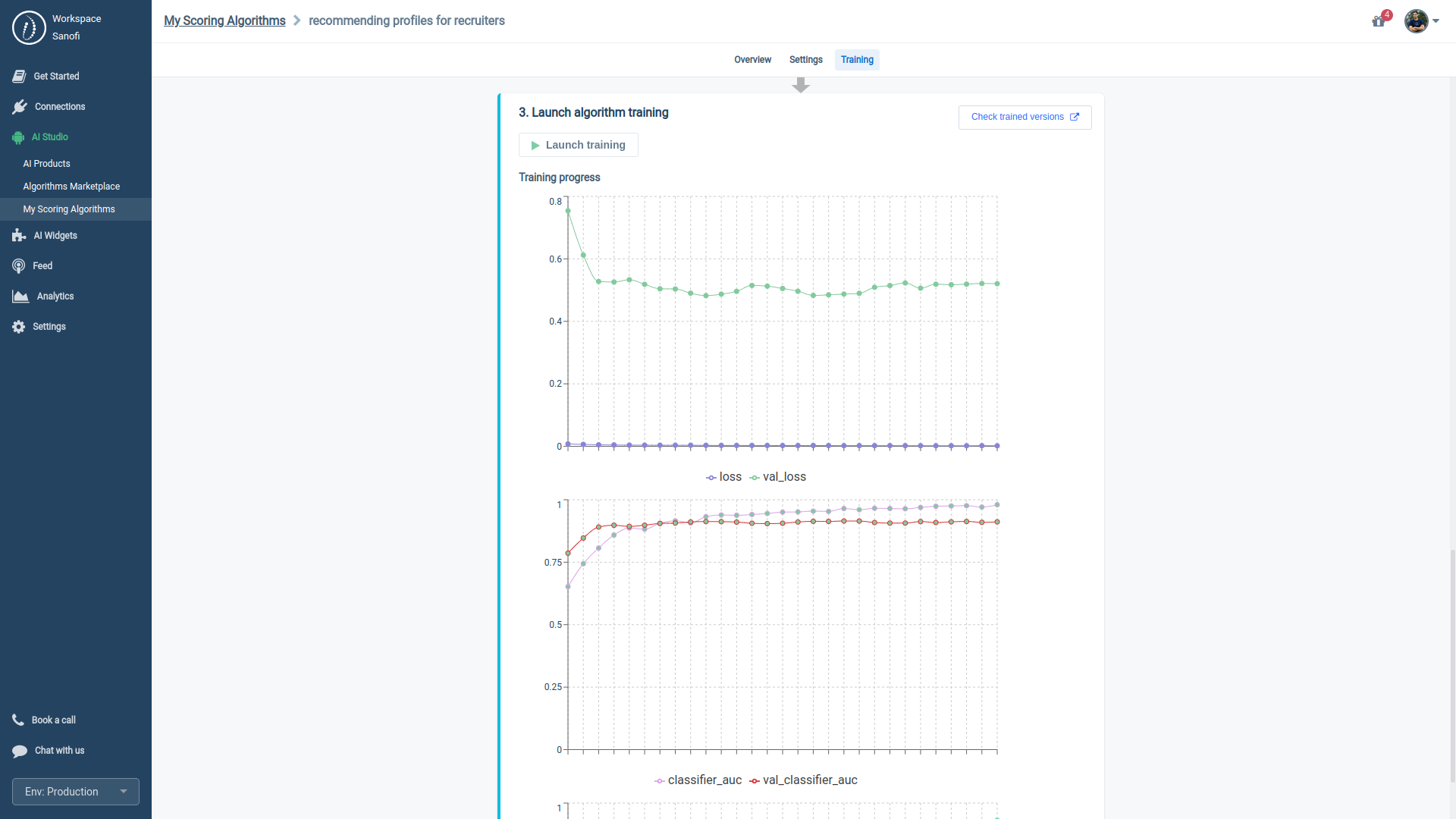 HrFlow.ai Workspace > My Algorithms > #MyAlgorithmName > Training > Launch algorithm training