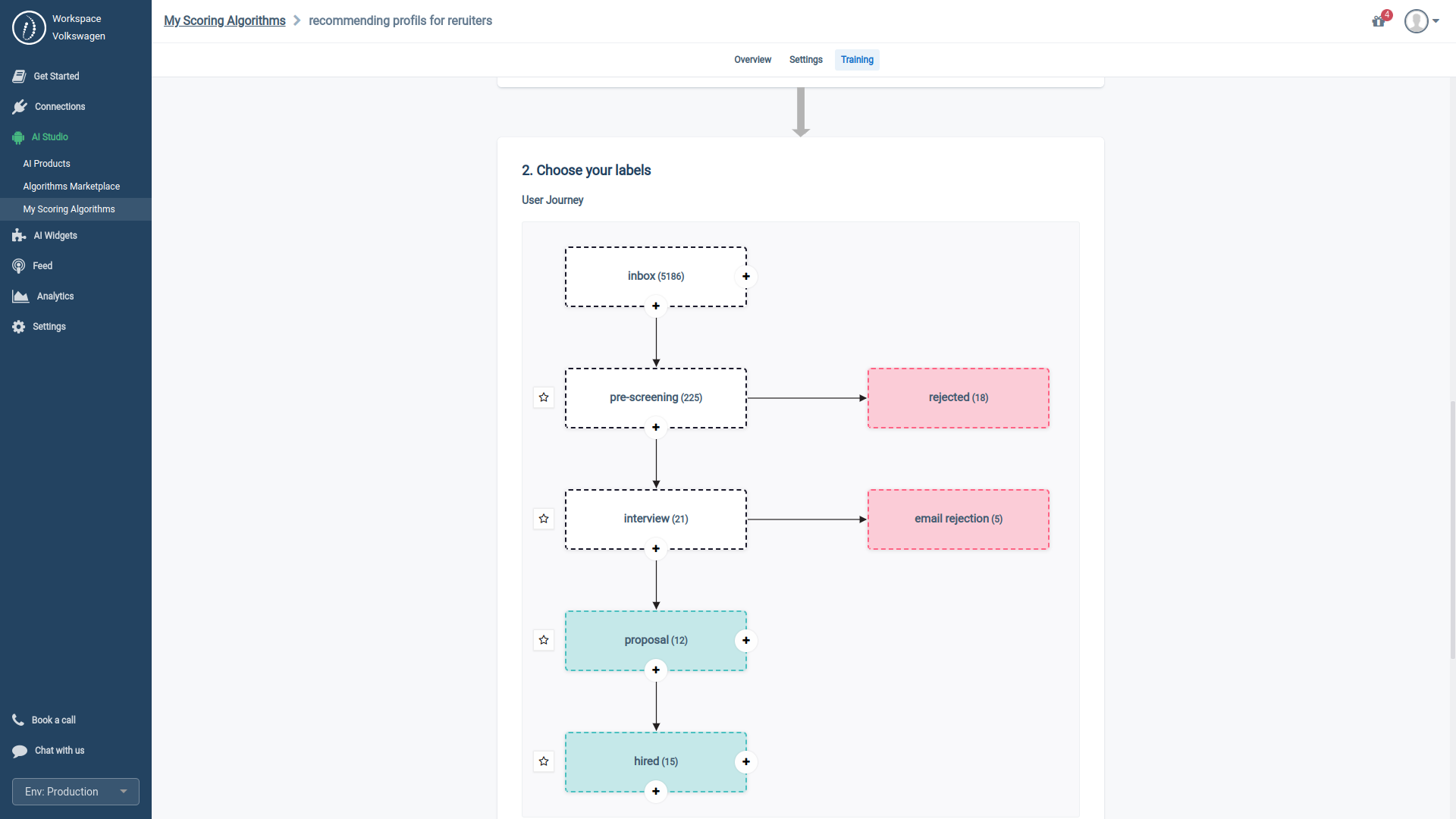 HrFlow.ai Workspace > My Algorithms > #MyAlgorithmName > Training > Choose your labels