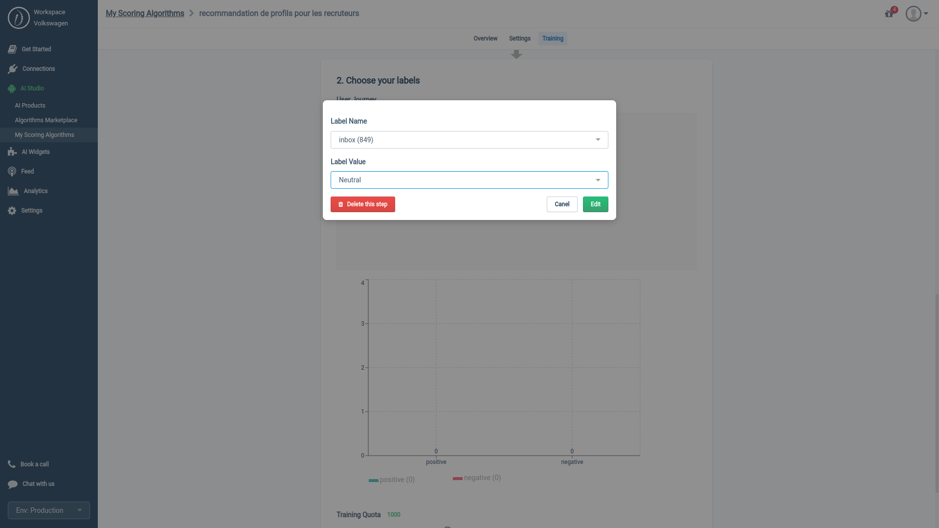 HrFlow.ai Workspace > My Algorithms > #MyAlgorithmName > Training > Choose your labels