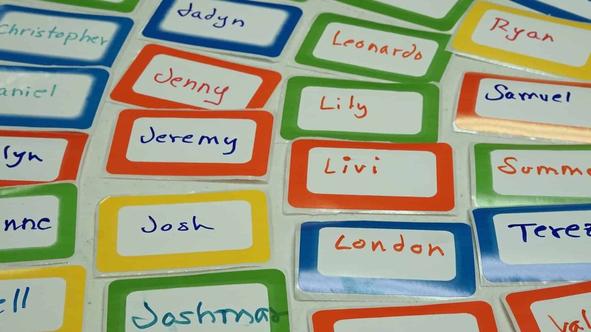 Colorful children’s name tags