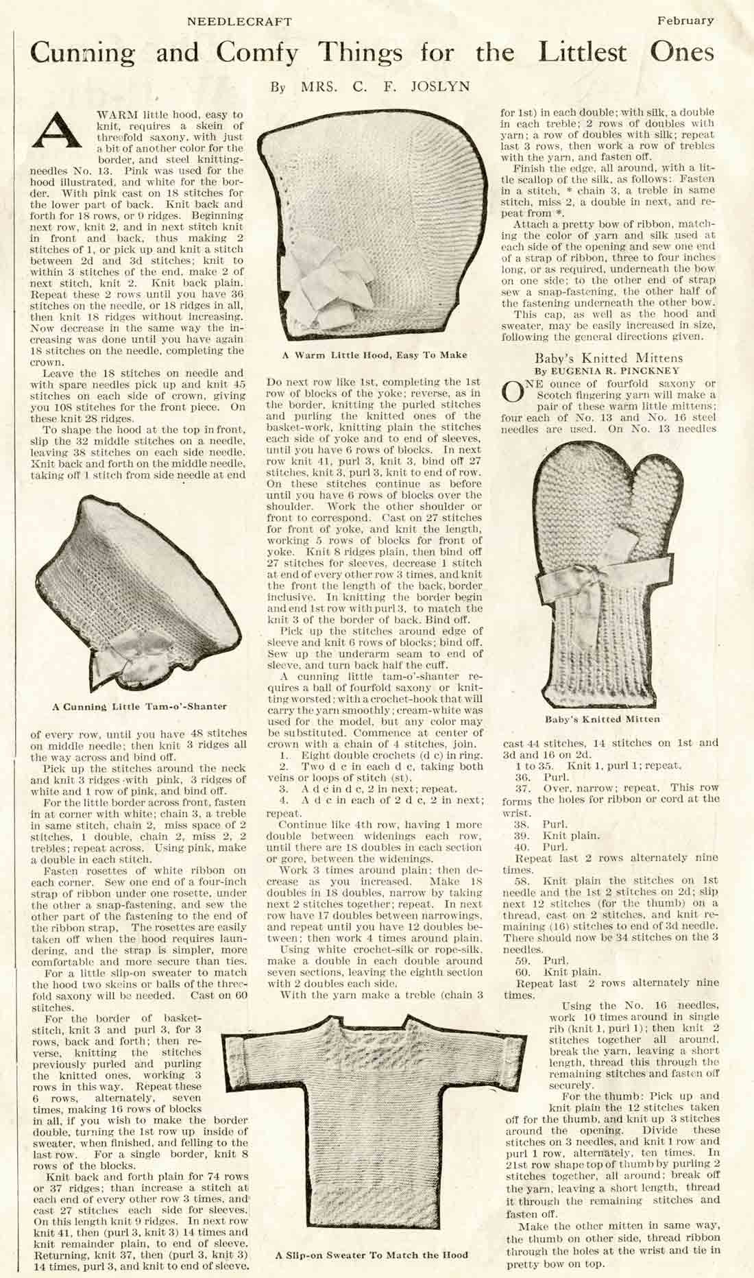 Cunning And Comfy Things For The Littlest Ones Mrs C F Joslyn Feb 923 Needlecraft Article Webres