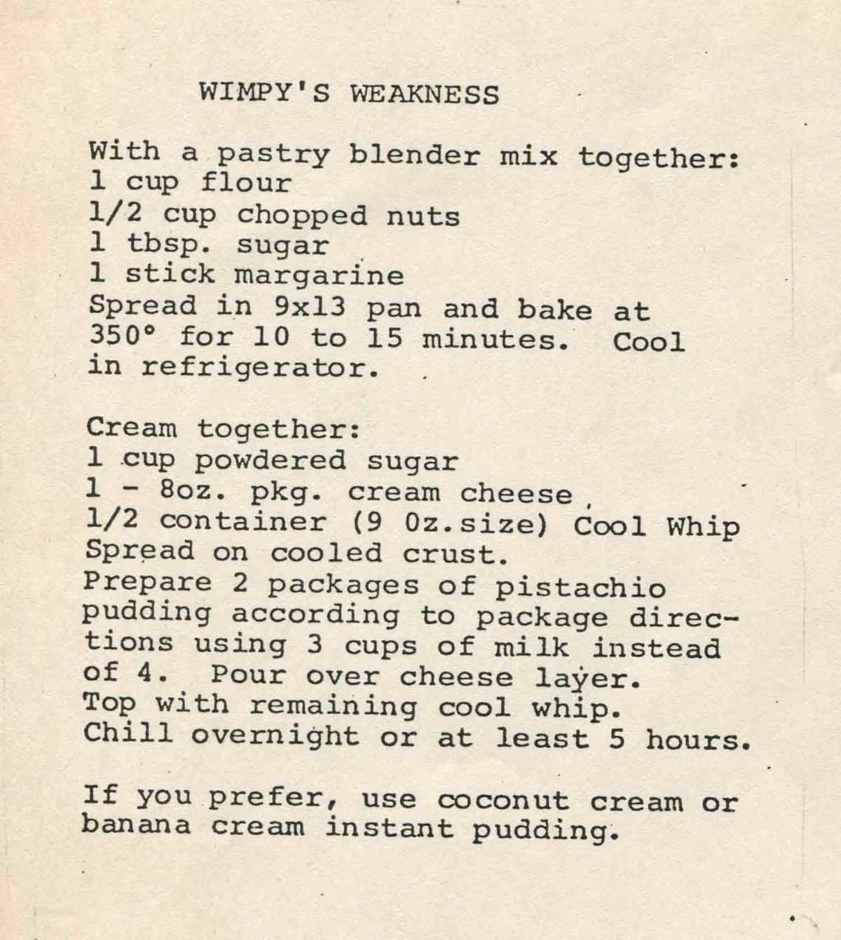 Wimpys Weakness Pistachio Pudding Pie Recipe