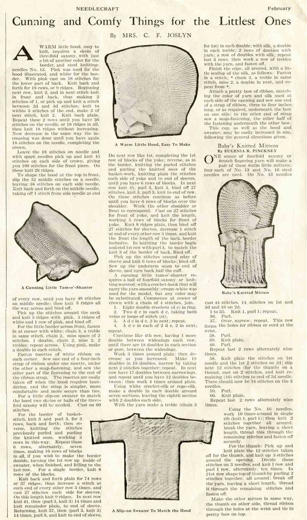 Cunning And Comfy Things For The Littlest Ones Mrs C F Joslyn Feb 923 Needlecraft Article Webres