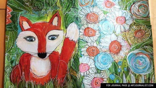 fox mixed media journal page