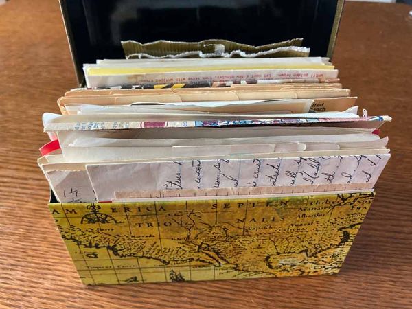 vintage map recipe box contents