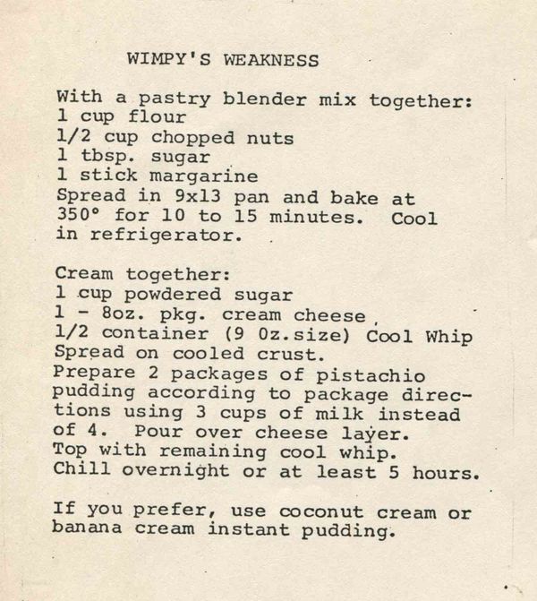 Wimpys Weakness Pistachio Pudding Pie Recipe