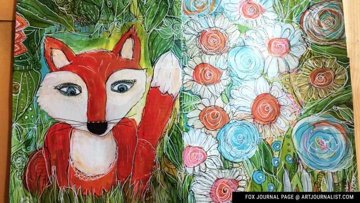 fox mixed media journal page