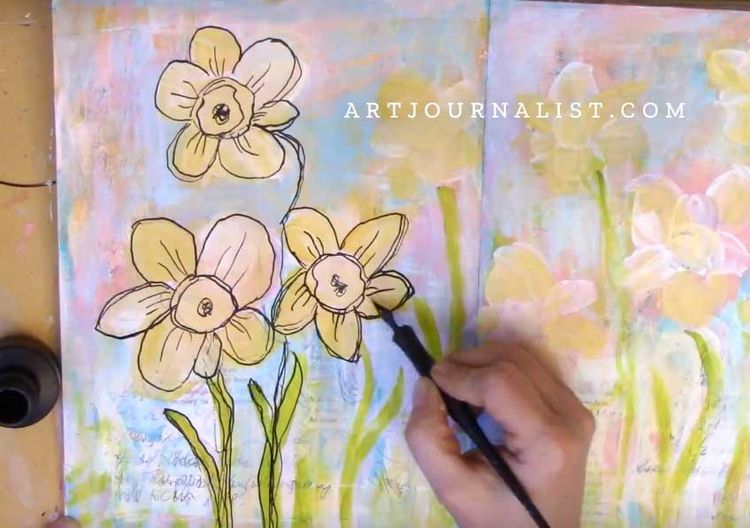 mixed media daffodils painting