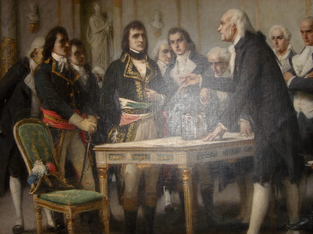 Painted portrait of Alessandro Volta holding his early electrical apparatus