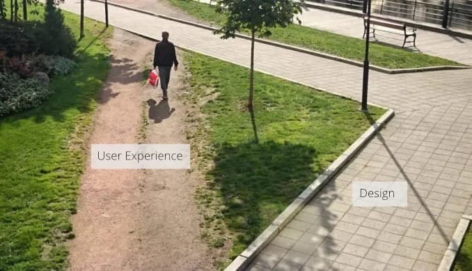The 'campus meme' where a paved path that goes around a tree is not used and an overriden grass path is instead because it seemingly quicker and easier for some to get to from one place to another.