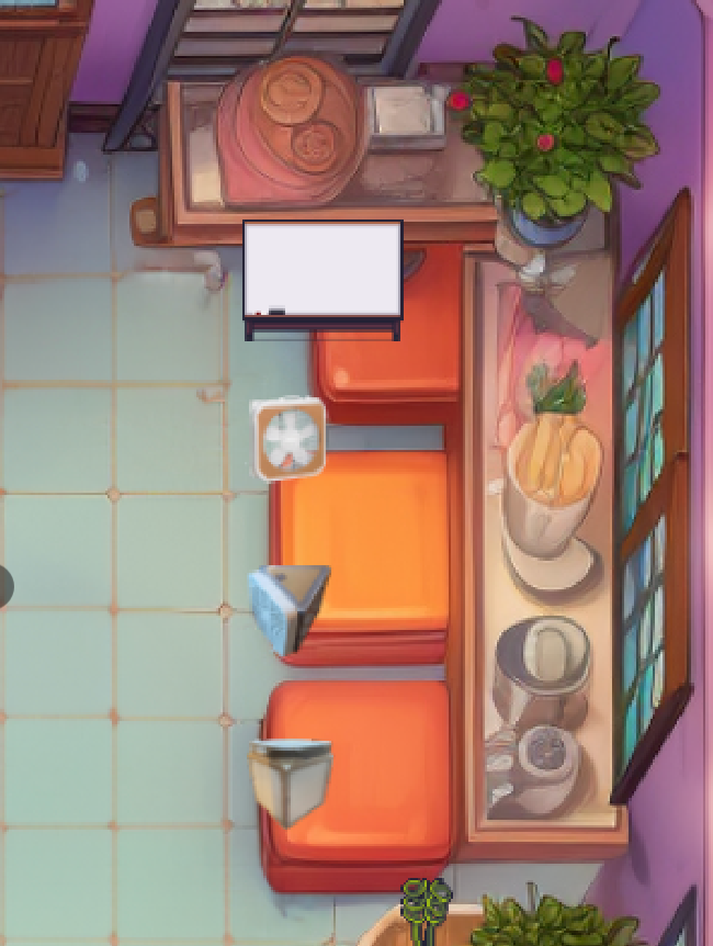 Orange seats with 3 different CR boxes, and a white board