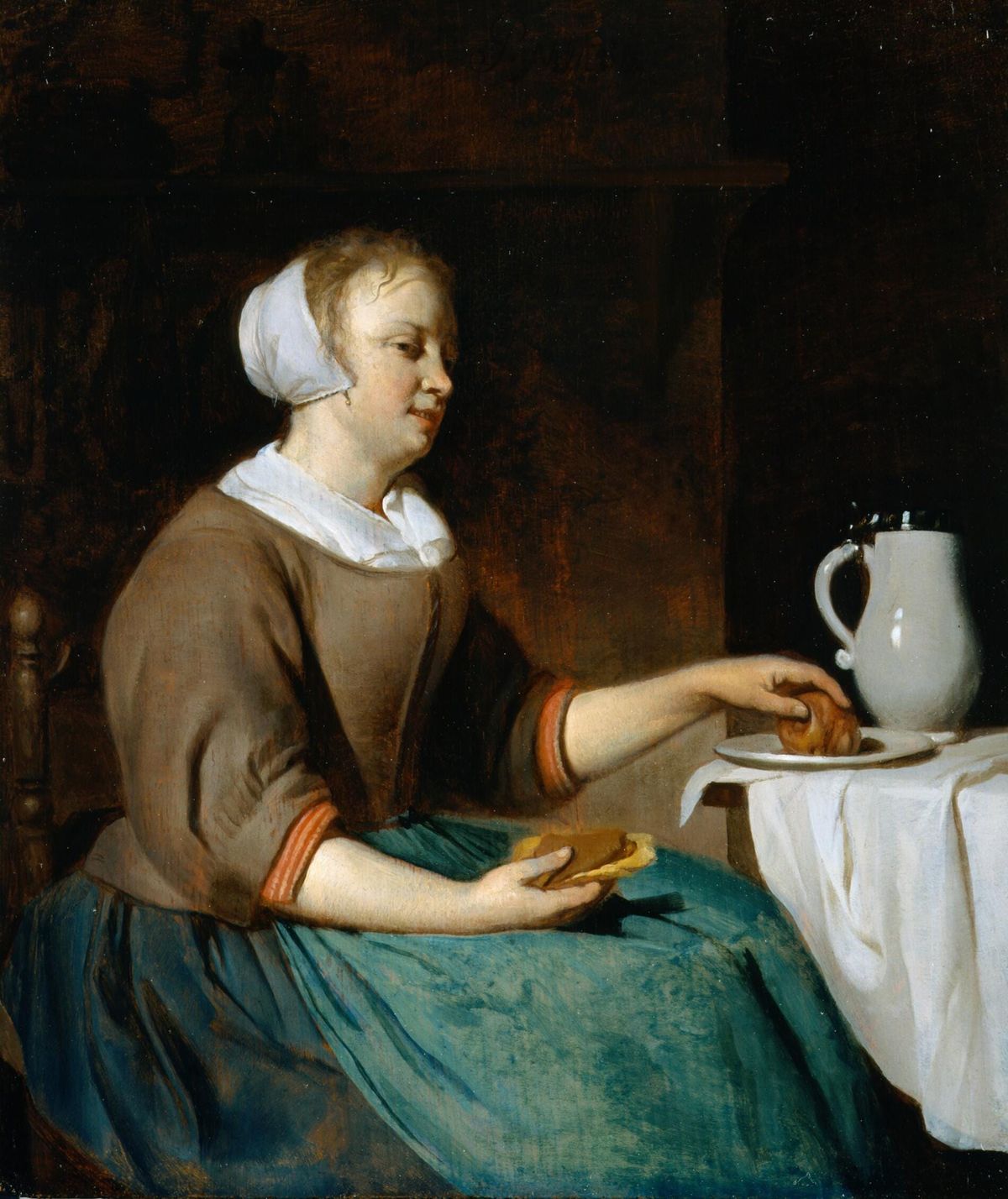 아침 햇살 아래 펼쳐진 소박한 식사와 하녀의 따스한 눈빛, 아침 식사하는 젊은 여인 A Young Lady at Breakfast