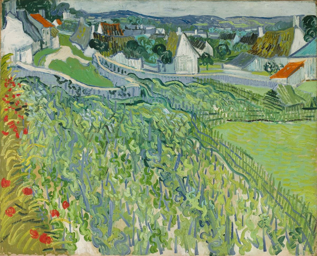 푸른 물결이 치는 포도밭 언덕과 평화로운 전원마을, 오베르의 포도밭 풍경 Vineyards with a View of Auvers
