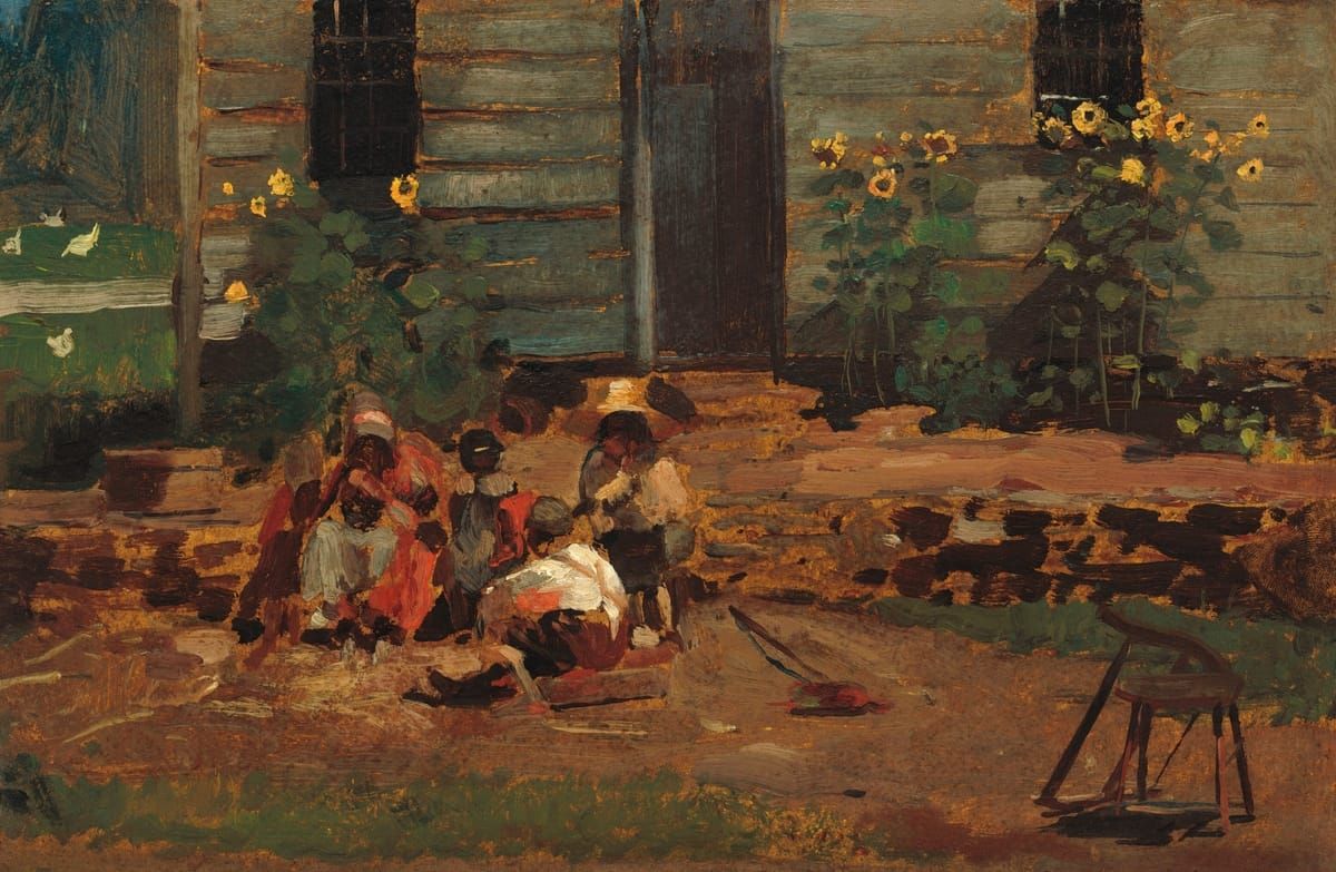 오두막 앞의 아이들과 해바라기 (해바라기가 핀 남부의 오두막) - Children in front of a Cabin with Sunflowers / A Visit from the Old Mistress Study (Cabin Door)