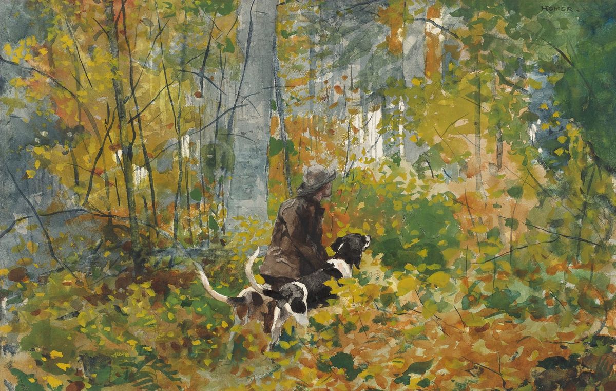 가을 숲의 사냥꾼과 사냥개 (애디론댁 숲속의 추적자) - Hunter and Hound in the Adirondacks / In the Autumn Woods