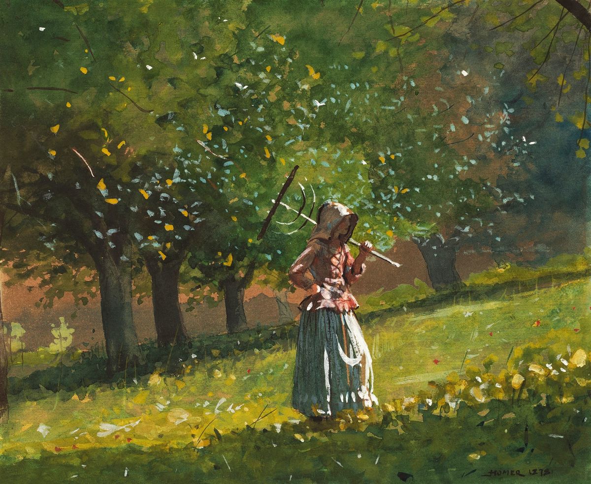 건초 갈퀴를 든 여인 (과수원의 건초 만드는 소녀) - Girl with Hay Rake / In the Orchard
