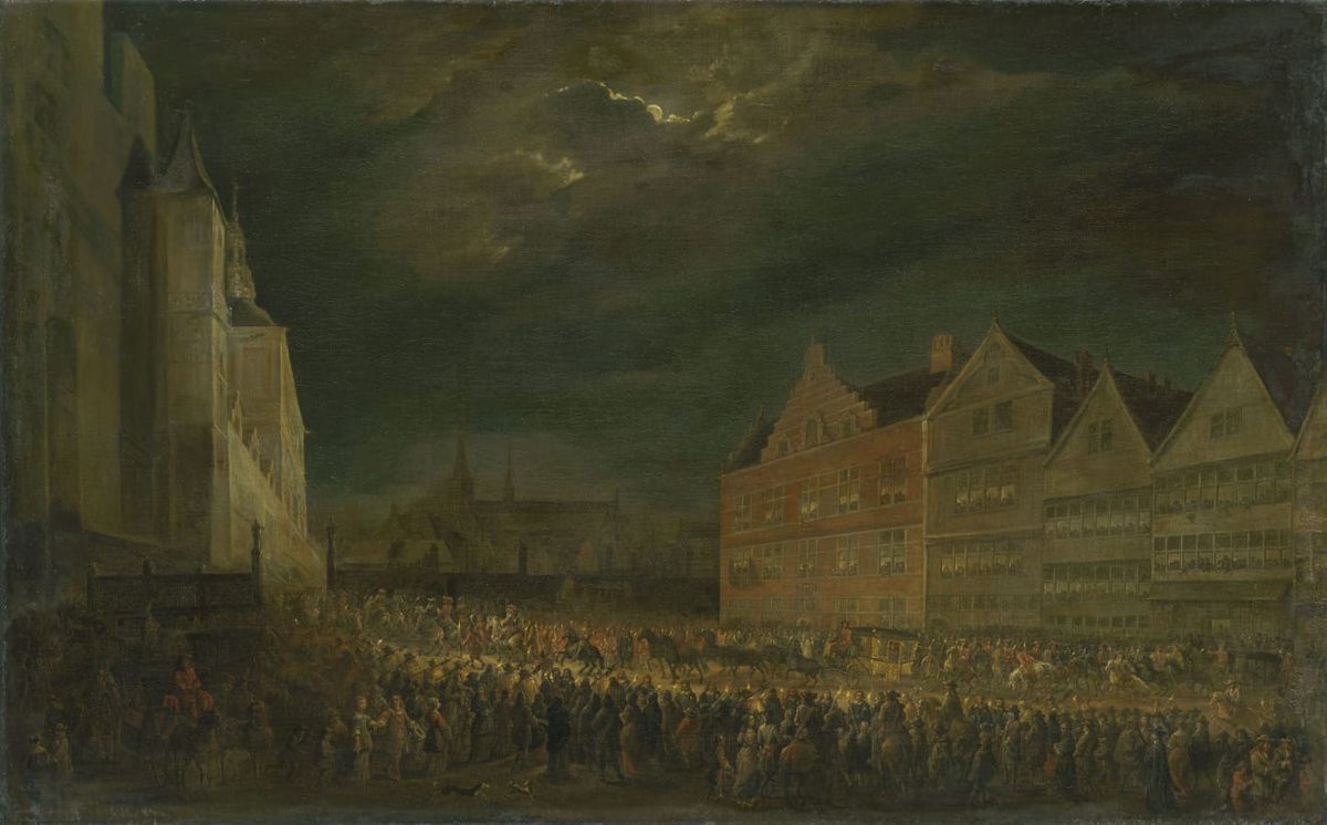 밤의 브뤼셀 총독궁에서 열린 공주의 알현 Reception of a princess at the Brussels Governor's Palace at night