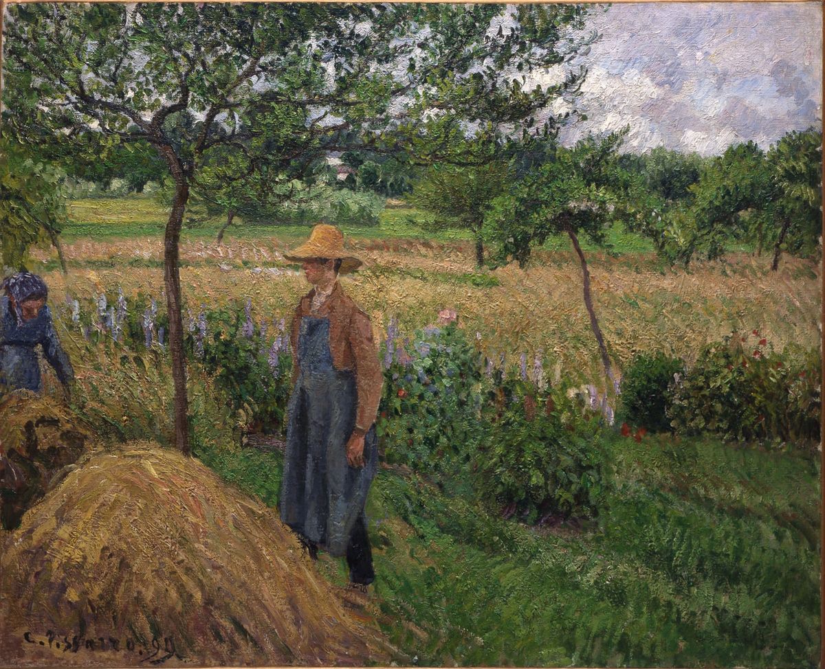 건초더미 앞의 정원사, 흐린 날, 에라니 - Gardener in Front of a Haystack, Overcast, Éragny