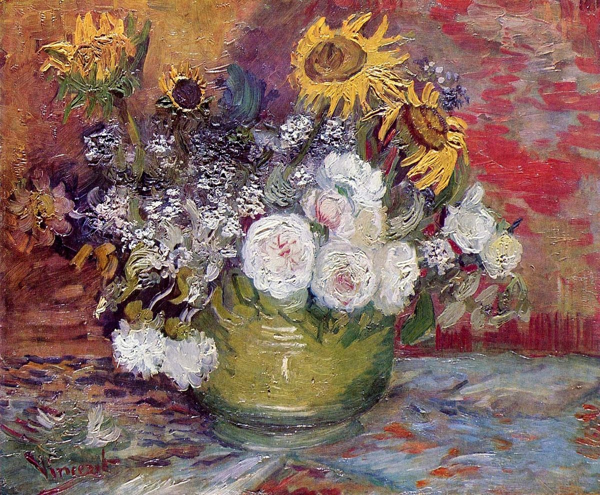 해바라기와 다른 꽃들이 있는 정물 - Still Life with Sunflowers and Other Flowers (Sunflowers, Roses and Other Flowers in a Bowl)