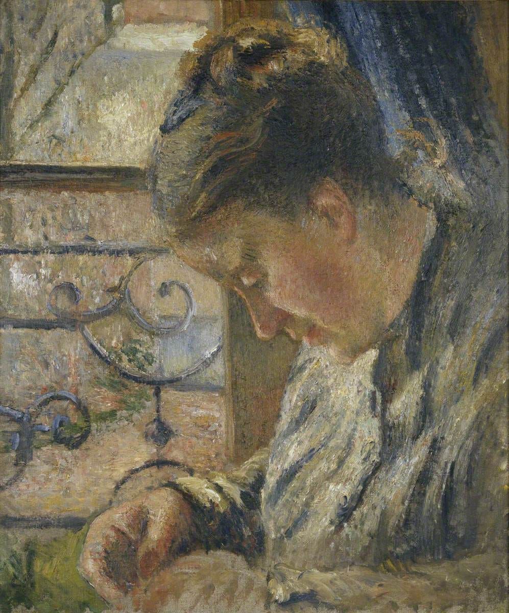 창가에서 바느질하는 피사로 부인 - Mme Pissarro sewing beside a Window (Madame Pissarro cousant près d'une fenêtre)