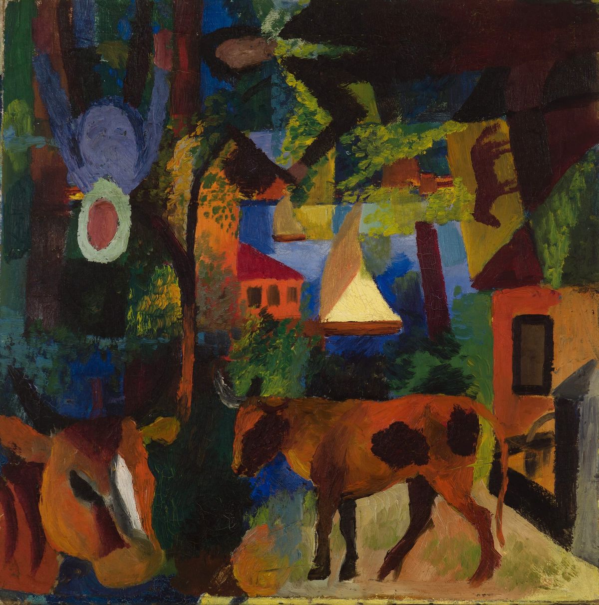 소들과 범선, 인물들이 있는 풍경 (Landscape with Cows, Sailboat, and Figures)