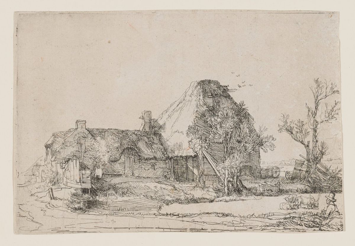 오두막과 건초 더미가 있는 풍경 (Cottage with a Haybarn and a Flock of Sheep)