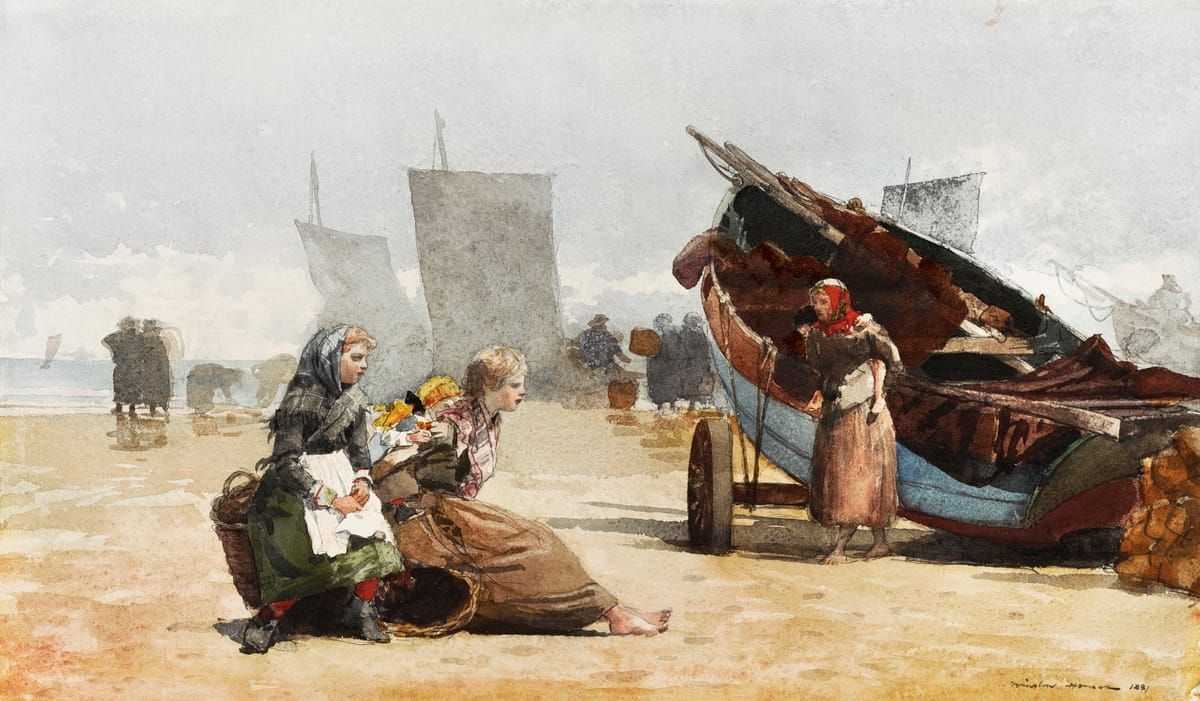 해변의 어촌 여인들과 아이들 - Fisherfolk on the Beach, Cullercoats