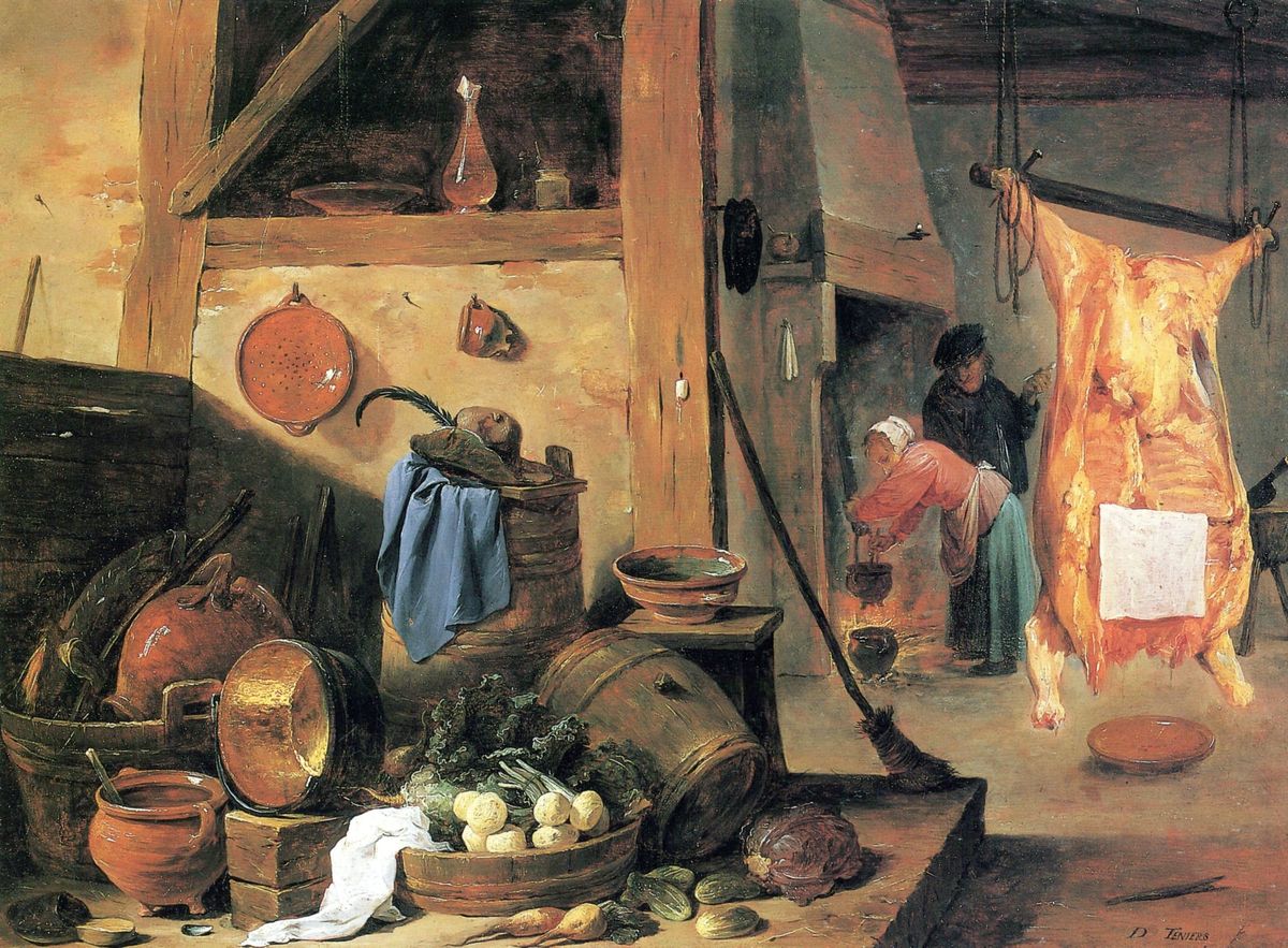 정물과 도축된 소가 있는 주방 Kitchen interior with Still-life and Slaughtered OX