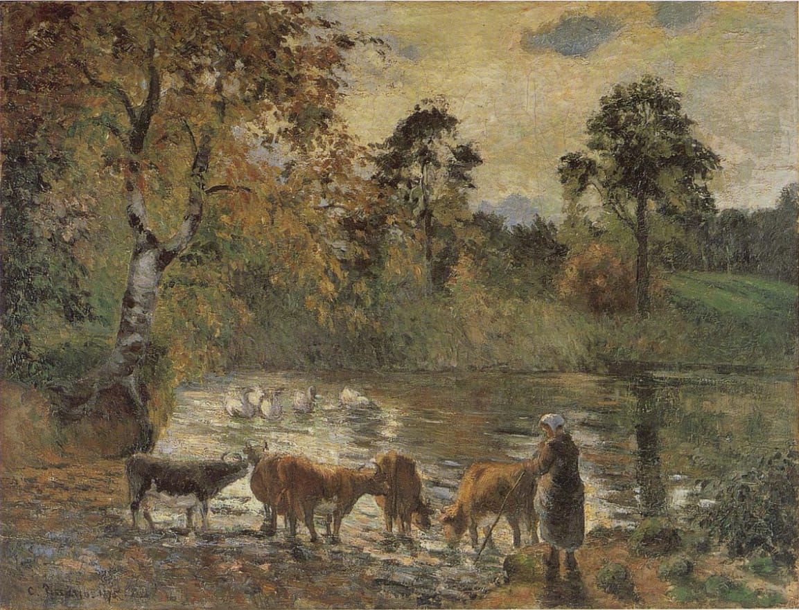 물가로 소를 몰고 가는 여인 (Gardeuse de vaches au bord de l'eau, 1875)