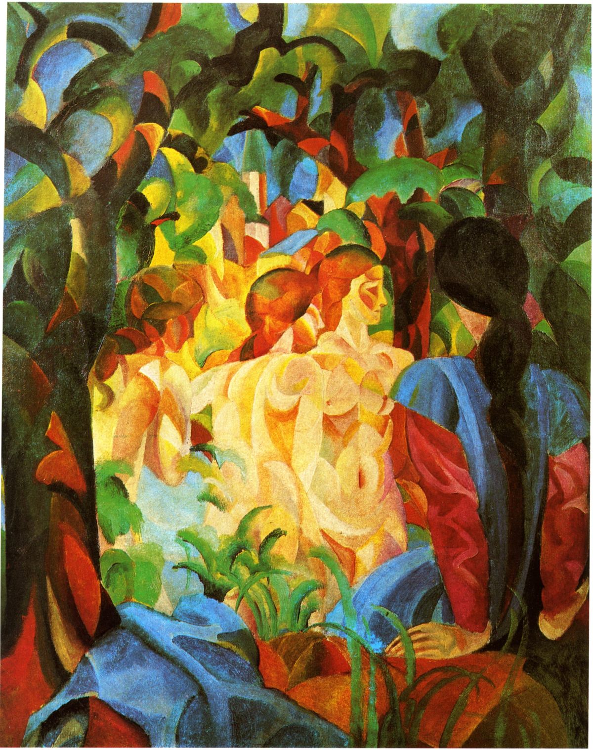 목욕하는 소녀들 (Badende Mädchen mit Stadt im Hintergrund / Bathing Girls with Town in the Background, 1913)