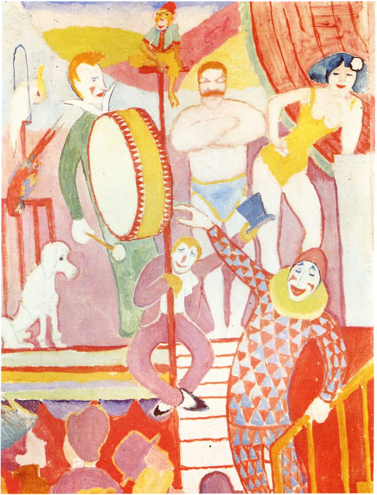서커스 그림 II: 운동선수 커플, 클라운, 원숭이 (Zirkusbild II: Athletenpaar, Clown, Affe, 1911)